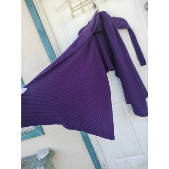 Designer Merino Wool Cashmere Sculpted Front-Drape Wrap Top - Picture 5 of 16